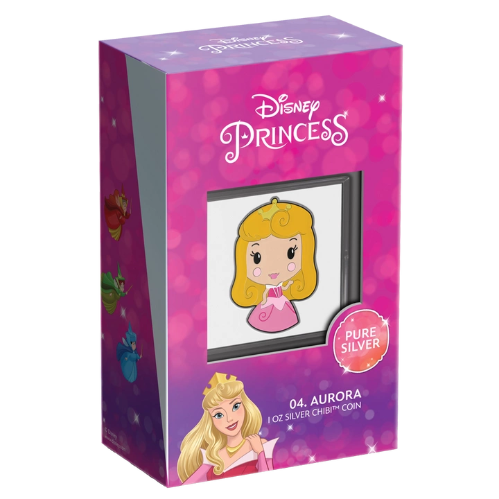 Niue: Disney - Aurora Chibi Coin kolorowany 1 uncja Srebra 2021 Proof