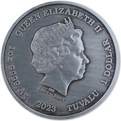 Tuvalu: Bogowie Olimpu - Ares 1 uncja Srebra 2023 Antiqued Coin