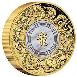 Double Dragon with Mother of Pearl 2 uncje Złota 2024 Proof
