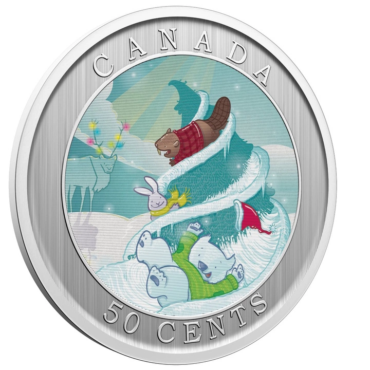 Canada: Whimsical Holiday Tree kolorowany 50 cents 2025 Specimen Lenticular Coin