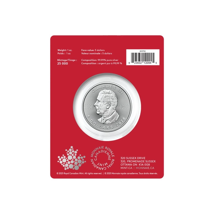 Kanadyjski Liść Klonowy Treasured 1 uncja Srebra 2025 Year of the Horse Privy Mark
