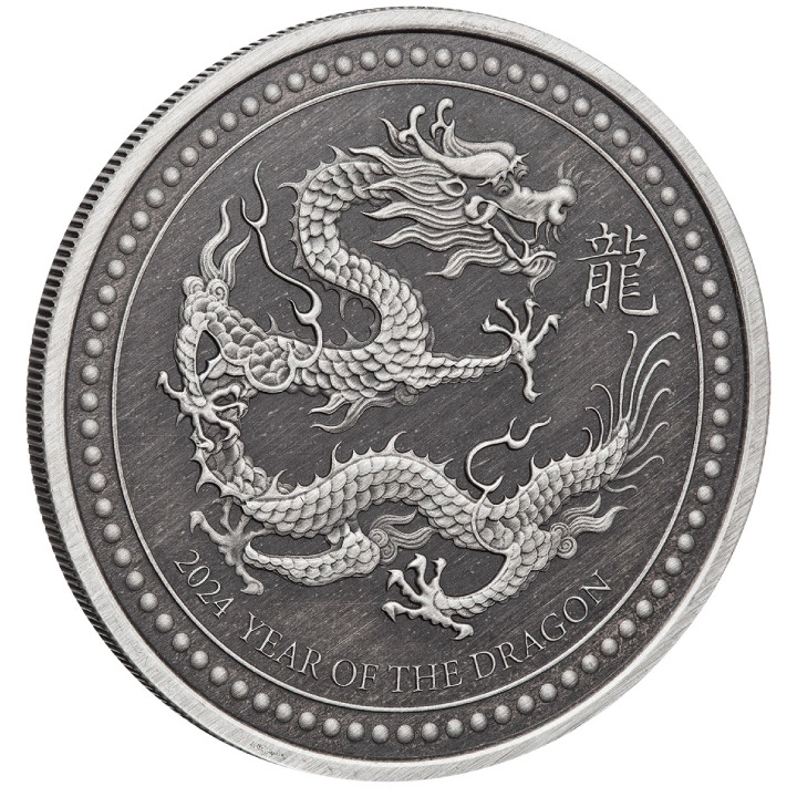 Samoa: Year of the Dragon 1 uncja Srebra 2024 Antiqued Coin (moneta w karcie)