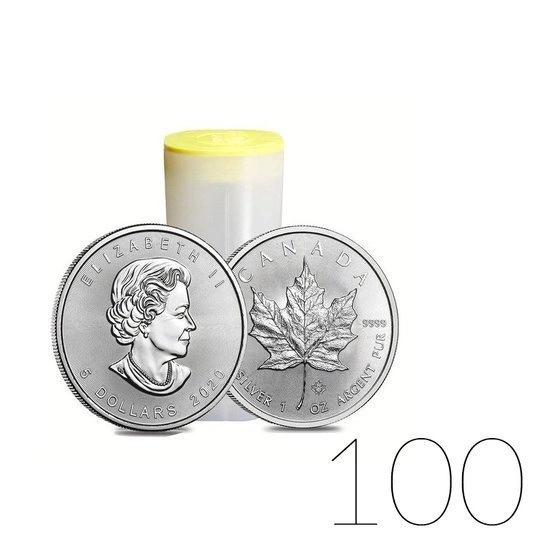 Kanadyjski Liść Klonowy 1 uncja Srebra 2020 PAKIET 100 SZTUK