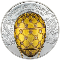 Mongolia: Peter Carl Fabergé - Imperial Coronation Egg kolorowany 2 uncje Srebra 2024 Proof High Relief
