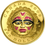 Canada: Summer Moon Mask kolorowany $300 Złoto 2009 Proof Enamel Effect