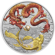 Chinese Myths and Legends: Dragon & Koi kolorowany czerwono-złoty 1 uncja Srebra 2023
