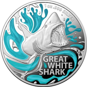 Najniebezpieczniejsze stworzenia Australii: The Great White Shark kolorowany 1 uncja Srebra 2022 Proof