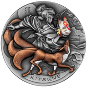 Niue: Kitsune kolorowana $5 Srebro 2022 High Relief Antiqued Coin