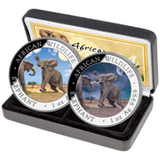 Zestaw 2 monet African Wildlife: Słoń Somalijski "Day & Night" kolorowany 2 x 1 uncja Srebra 2024